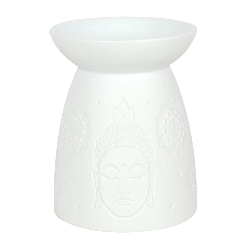Biały Ceramiczny Kominek na Woski i Olejki Buddha Face|candleroom.pl