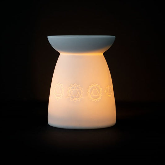 Biały Ceramiczny Kominek na Woski i Olejki Seven Chakra|candleroom.pl