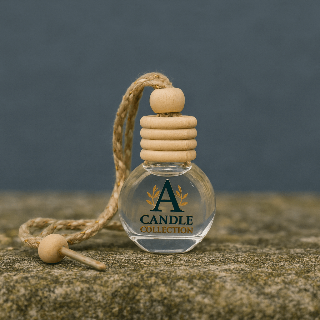 Zapach do szafy i auta Unearthly w szklanej butelce z drewnianym korkiem – elegancki perfumowany odświeżacz A Candle Collection