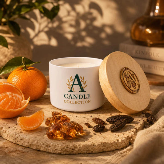 Świeca sojowa zapachowa Mandarin Nightfall 90g A Candle Collection w białym pojemniku z pokrywką