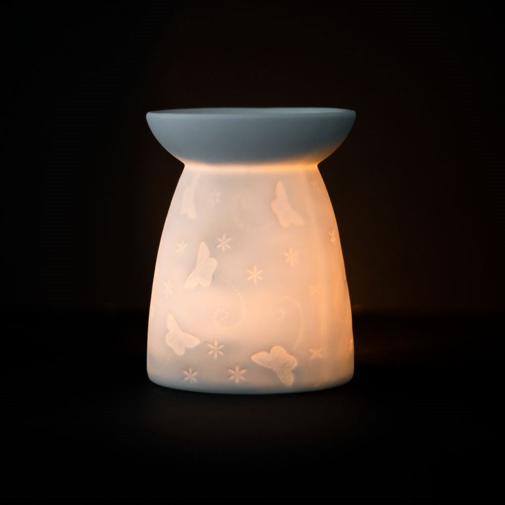 Biały Ceramiczny Kominek na Woski i Olejki Butterfly