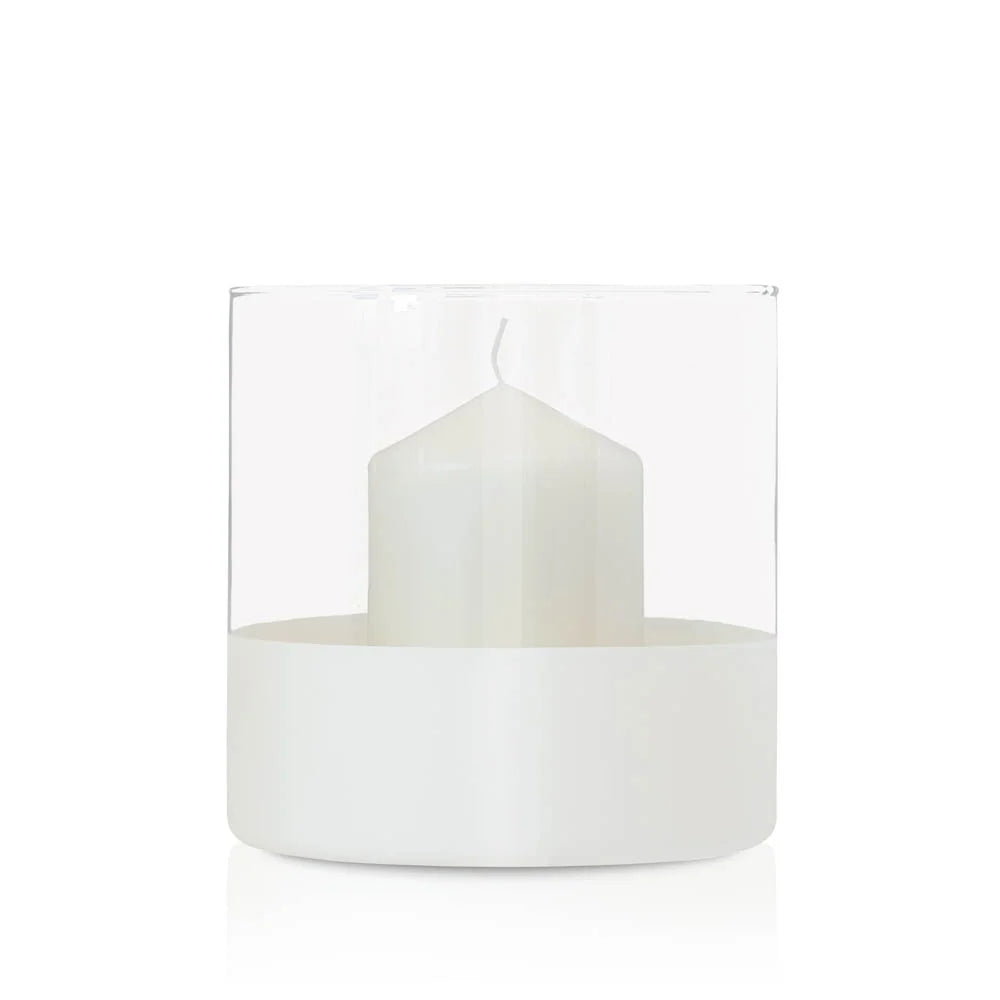 Szklany Świecznik z beżowym paskiem wys.19cm|Candle Room