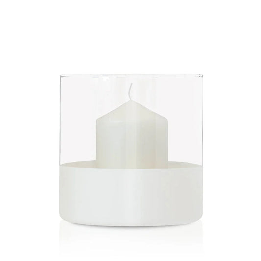 Szklany Świecznik z beżowym paskiem wys.19cm|Candle Room