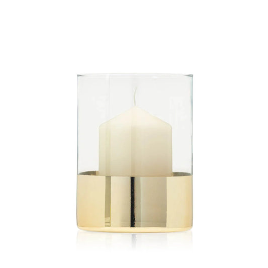Szklany Świecznik ze złotym paskiem wys.20cm|candle room