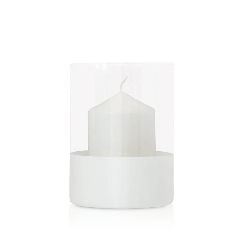 Szklany Świecznik z beżowym paskiem wys.20cm|Candle Room