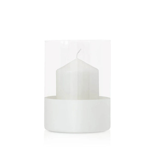 Szklany Świecznik z beżowym paskiem wys.20cm|Candle Room
