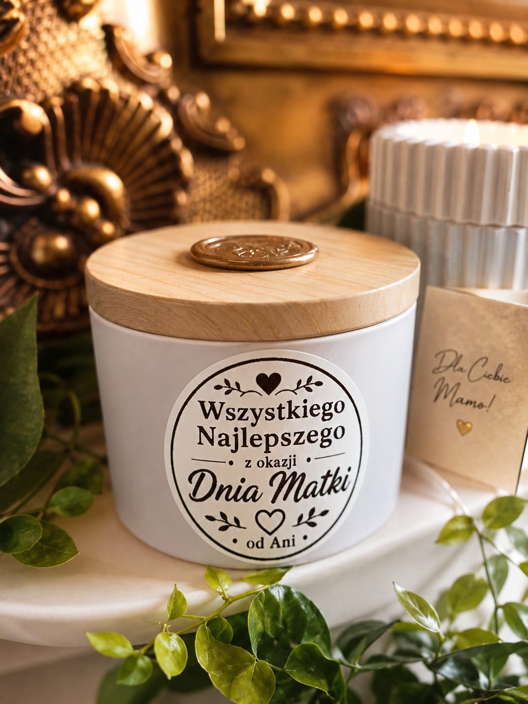 Świeca z personalizowaną naklejką na Dzień Matki 175g