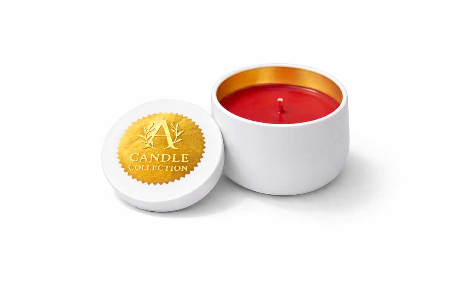 czerwona świeca sojowa 90g bezzapachowa A Candle Collection w białym pojemniku