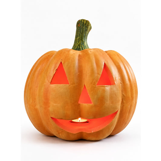 Duża pomarańczowa dynia ceramiczna Halloween 24 × 25 cm na białym tle