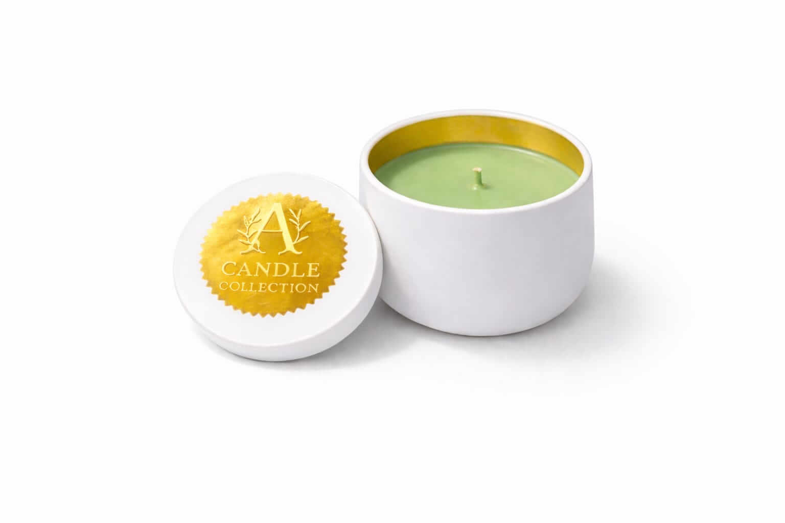 zielona świeca sojowa 90g bezzapachowa w białym pojemniku A Candle Collection