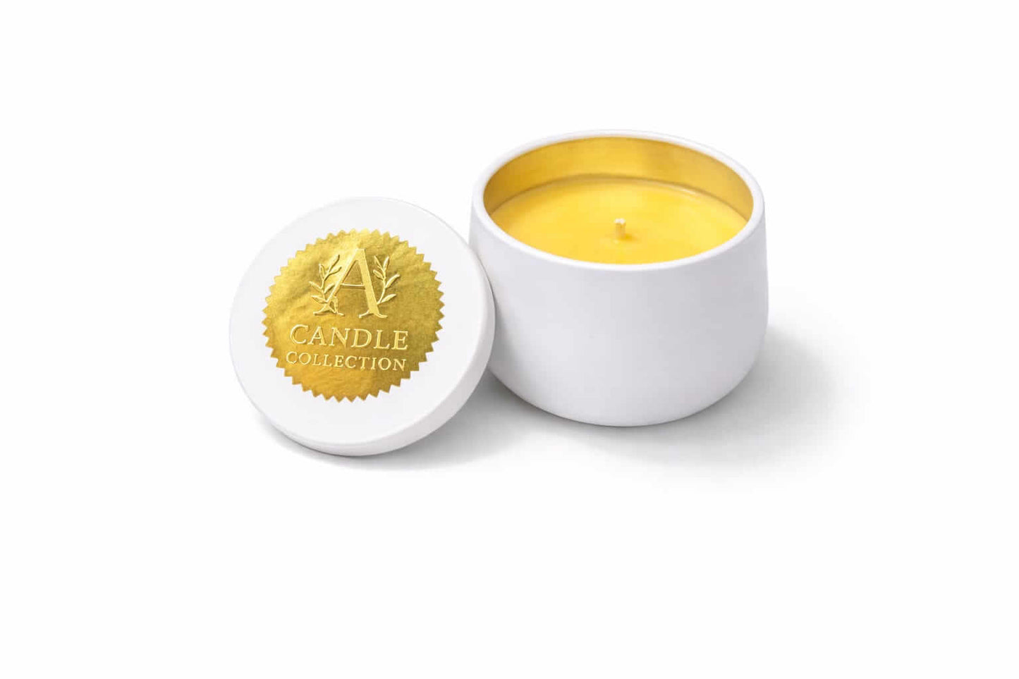 Żółta świeca sojowa 90g bezzapachowa w białym pojemniku A Candle Collection